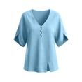 thumbnail image 6 of Yteetum 3/4 Length Sleeve Shirts for Women Summer V Neck 3/4 Sleeve Cotton Linen Tops Womens Casual Solid Loose Lightweight Comfy T Shirts, 6 of 7