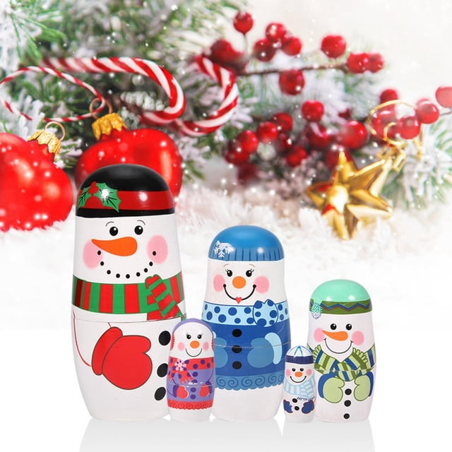 5pcs Christmas Hand-painted Nesting Dolls, Nifty And Lovely Hand-painted Nesting Dolls, Multi-layer Nesting Evenly Colored And Bright For Birthday Kids Toy