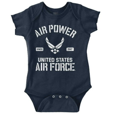 

Us Air Force USAF Power Wings Logo Romper Boys or Girls Infant Baby Brisco Brands 12M