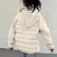 thumbnail image 7 of Unisex Kids Fall Winter Splicing Lightweight Hooded Down Jacket, Casual Short Warm Long Sleeve Outerwear,Beige, 7 of 7