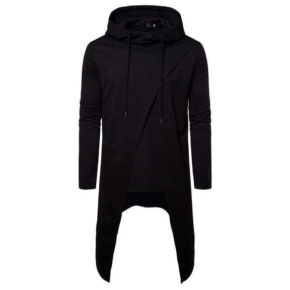 Baqcunre Hoodies For Men Men'S Irregular Hooded Pullover Sweater Solid Color Long Coat Workout Shirts For Men Tops For Men Black L