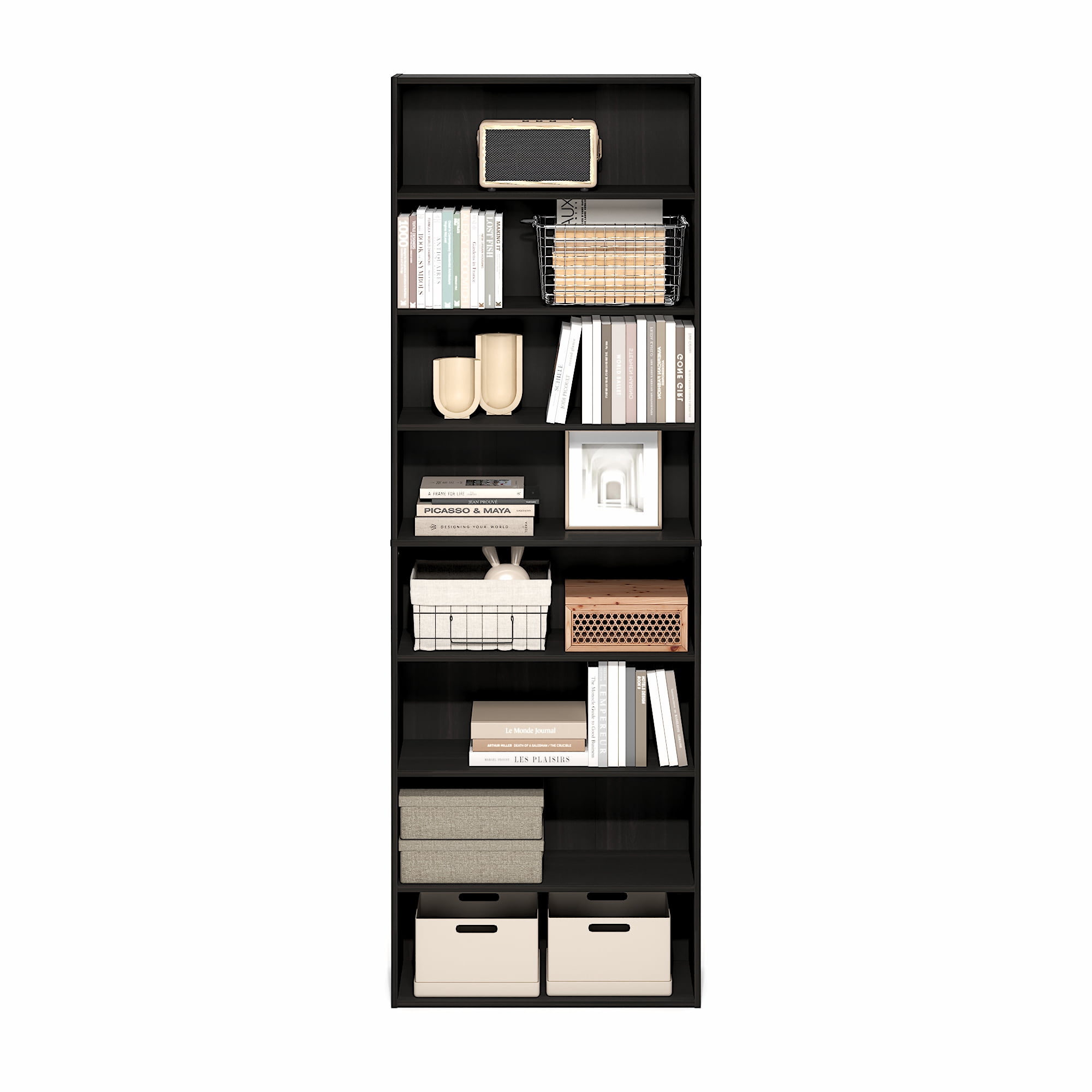 Furinno BASIC 8-Tier Open Bookcase Storage Organizer 12 x 24 x 71 in Espresso