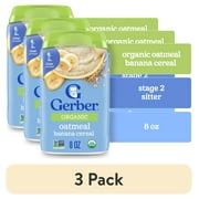(3 pack) Gerber 2nd Foods Organic for Baby Grain & Grow Oatmeal Baby Cereal, Banana, 8 oz Canister