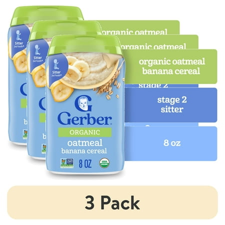 (3 pack) Gerber 2nd Foods Organic for Baby Grain & Grow Oatmeal Baby Cereal, Banana, 8 oz Canister