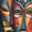 African Tribal Mask Abstract, variant on Qisvanset Work Hard Motivational Quote Canvas Wall Art 15.75x11.81 Inches