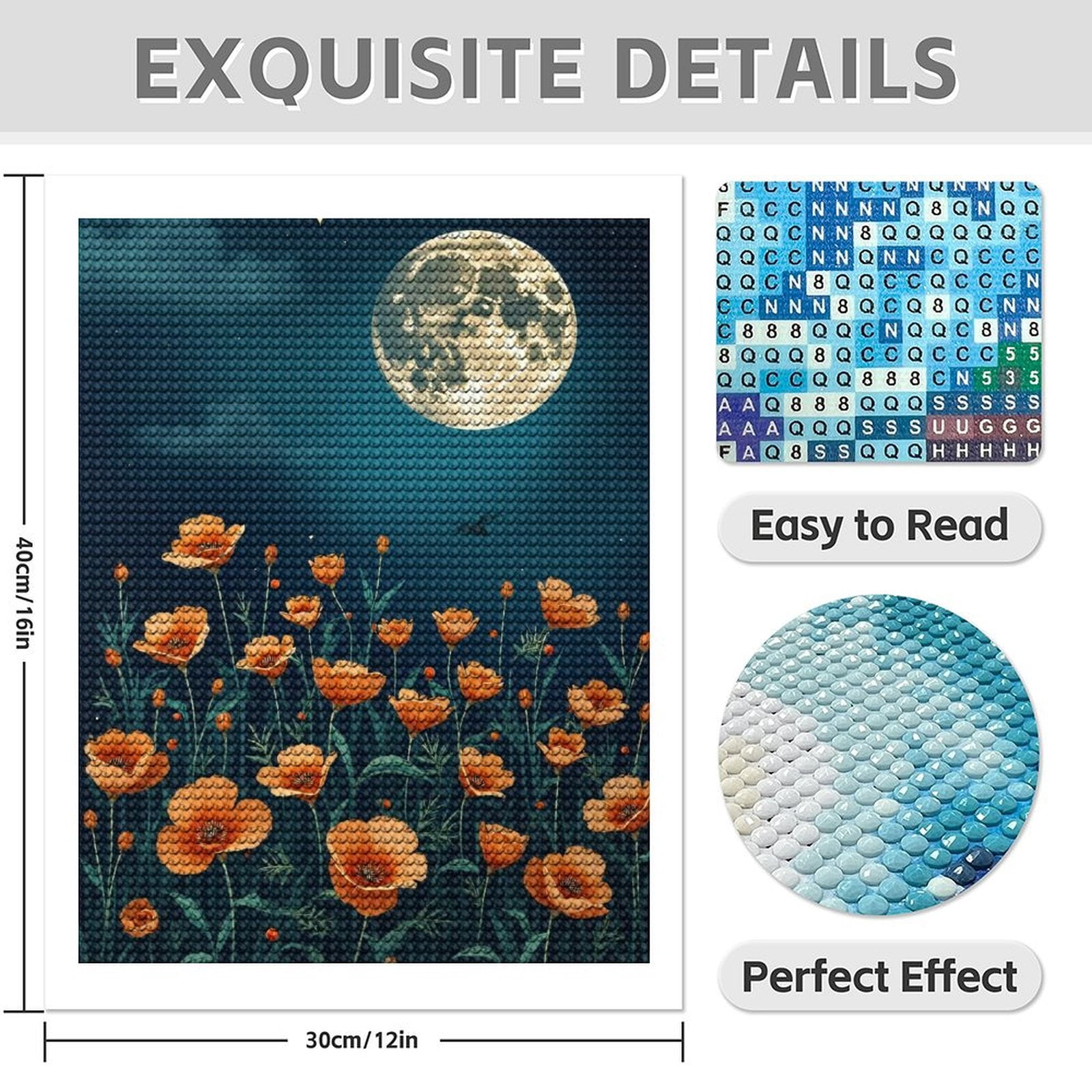 Diamond Art Kits for Adults - Poppy Flower Print No.68 5D Frameless Dimond Painting Kit for Adults Beginner, Round Diamond Kits for Home Wall Decor, Gift for Women
