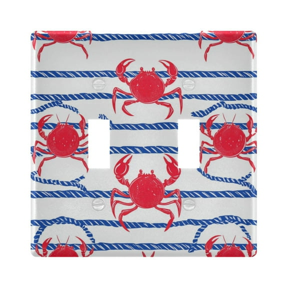 Red Crabs and Blue Stripes Decorative Light Switch Plates Switch Cover Decorative Wall Plates Ideal for Living Room Kitchen Bedroom and Study
