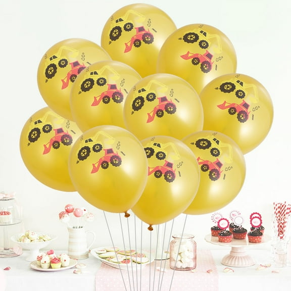 COMPUKAS 10Pcs Gold Latex Balloons for Kids Who Love Cars and Excavators Birthday Celebration