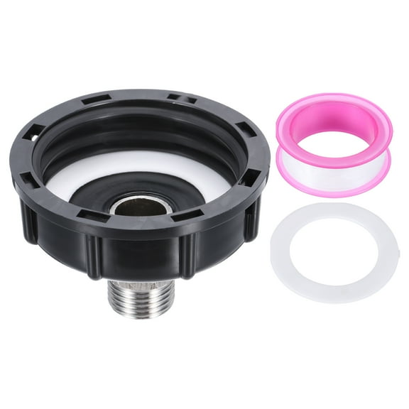 Uxcell IBC Tote Adapter 1/2" Male Thread to S60x6 2" Coarse Female Thread 275-330 Gallon Water Tank Drain Adapter Black