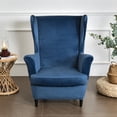 thumbnail image 4 of Eurhowing 2-Piece Stretch Wingback Chair Covers, Non-Slip Velvet Chair Slipcovers with Cushion Cover, Soft Wingchair Protector for Living Room, Navy Blue, 4 of 10
