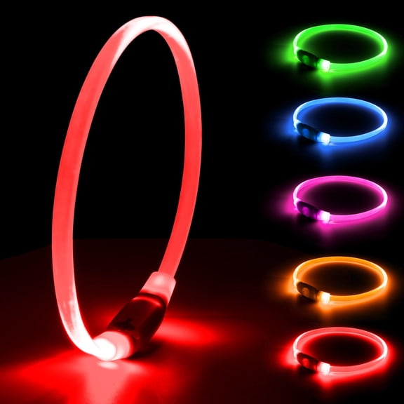 Miaocao LED Dog Collar, Light Up Dog Collars USB Rechargeable for Night Walking-Fashion TPU Glowing Safety Pet Collar Lights for Small Dogs Cat(Pink)