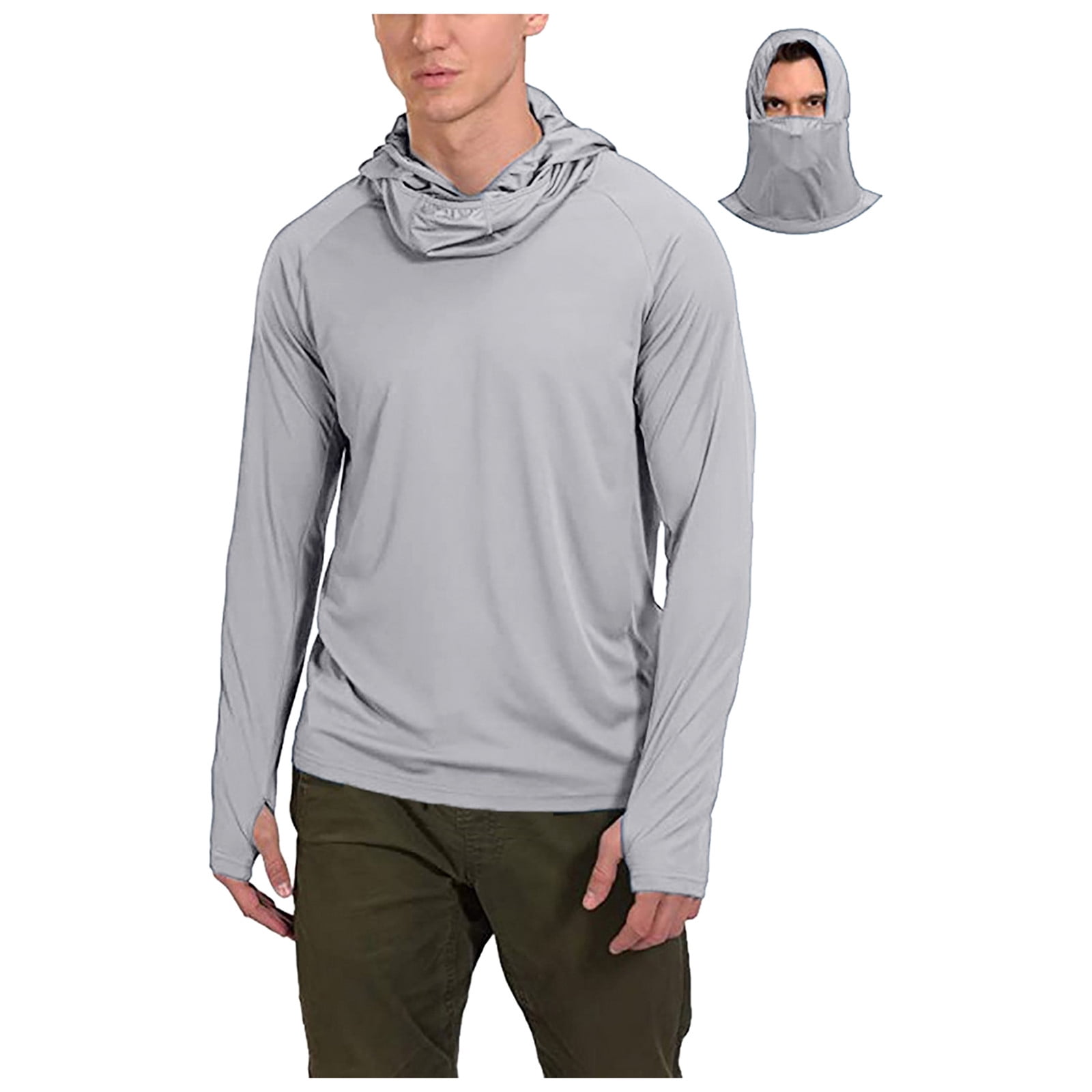 mens sweatshirts hoodies summer face mask sunscreen fishing thumb hole  hoodie quick dry long sleeve - Walmart.com