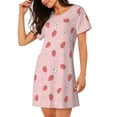 thumbnail image 2 of Balery Floral Strawberr Pattern Womens Short Sleeve Sleepshirt Scoopneck Cute Nightdress Comfy Nightgown Loungewear Dress, 2 of 6