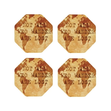 

Tideii Not All Those Who Wander Are Lost2 for Leather Coasters 4 Pieces Anti-fouling and Anti-scalding Decorative Coasters Suitable for Restaurants Kitchens Coffee Shops-Octagon