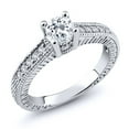 thumbnail image 2 of Gem Stone King 925 Sterling Silver White Topaz and White Created Sapphire Women's Solitaire Ring with Accent Stones (0.75 Cttw, Round Shape 5MM, Size 9), 2 of 2