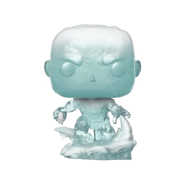 Figura Funko Pop Iceman Primera Aparición 4.5 pulgadas, figura coleccionable de vinilo multicolor con diseño estilizado que muestra a Iceman en pose dinámica con efecto translúcido de hielo y base con detalles de hielo, adecuada para coleccionistas de juguetes de colección y fans de la cultura pop.