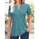 thumbnail image 1 of QUTETN Women's Casual Summer V-Neck T-Shirt with Button Front Placket & Pleated Detail - Breathable Short Sleeve Top, Machine Washable Regular Fit for Casual Attire, Ladies T Shirts, 1 of 4