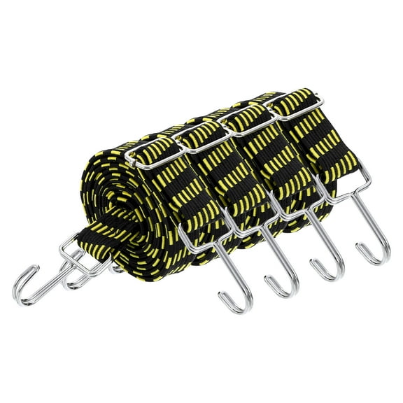 Uxcell 4 Pack Adjustable Bungee Cords with Hooks, 79 Inch Flat Heavy Duty Elasticity Straps Rubber Bungee Cords with Buckle for Outdoor, Camping, Tarp, Bike Rack, Luggage, Black Yellow