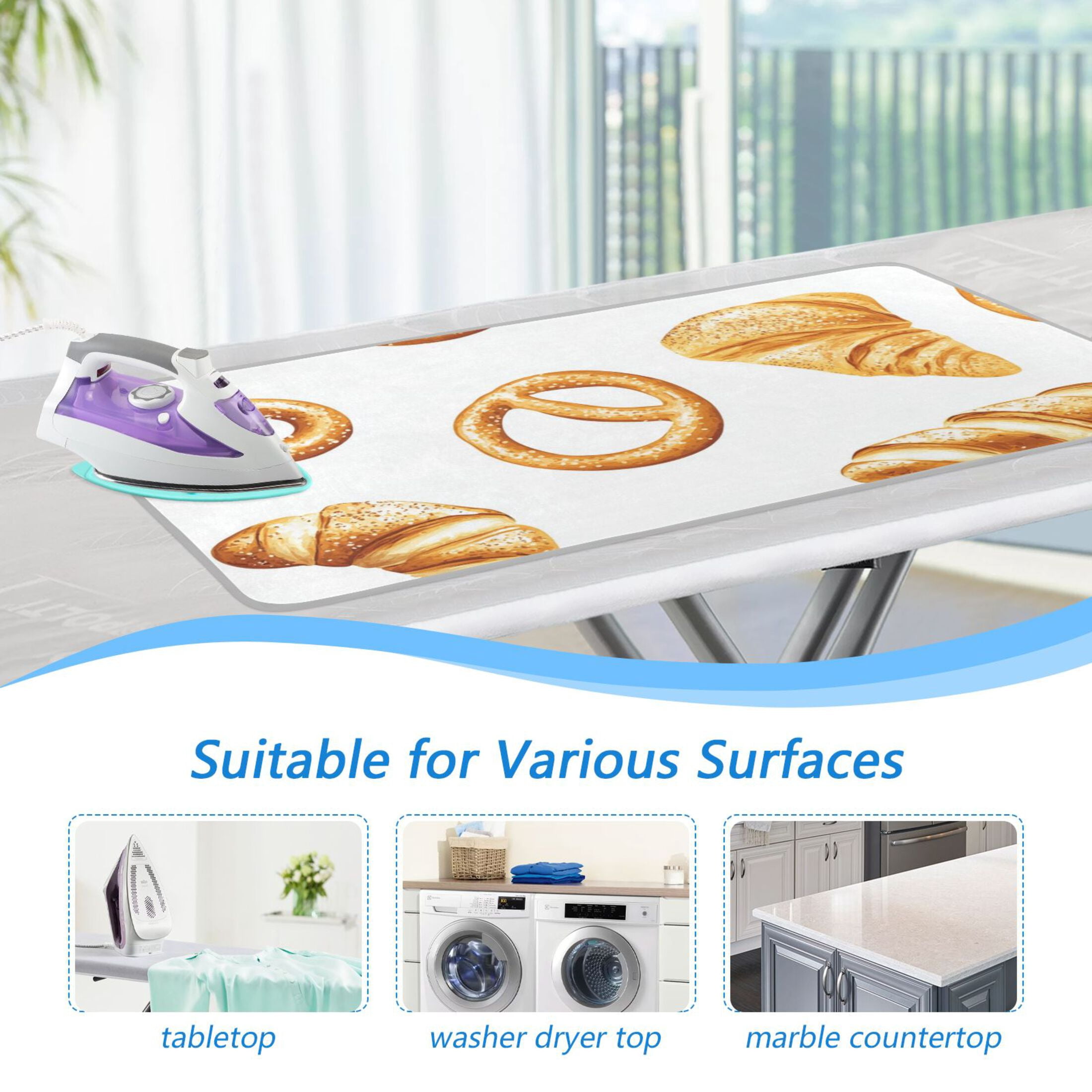 Bread and Pretzel Cute Ironing Mat Blanket Portable Travel Ironing Pad Heat Resistant Pad 47.2" x 27.6”