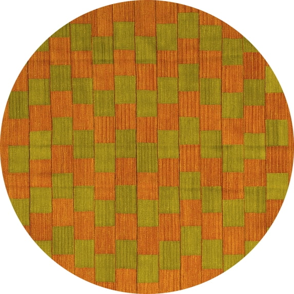 Ahgly Company Machine Washable Indoor Round Abstract Yellow Contemporary Area Rugs, 6' Round
