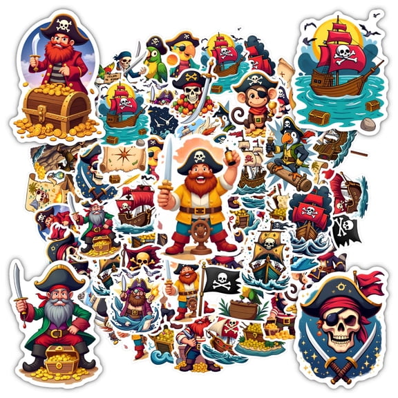 35pcs-50pcs Cartoon Pirate Stickers Treasure Stationery Stickers Maps Kids Stickers for Notebooks Suitcase Guitar