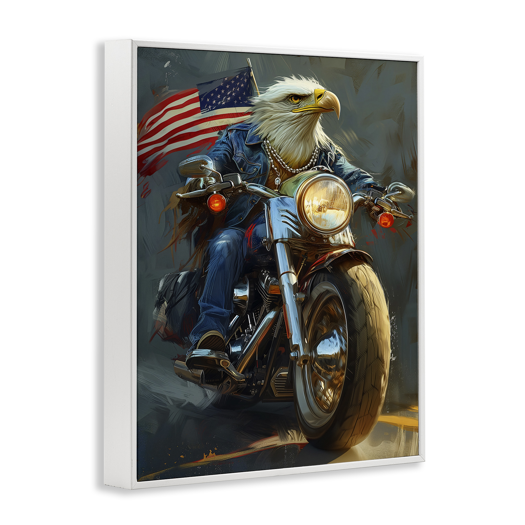 Stupell Industries Patriotic Eagle Motorcycle Transportation Painting White Framed Art Print Wall Art, 24 x 30