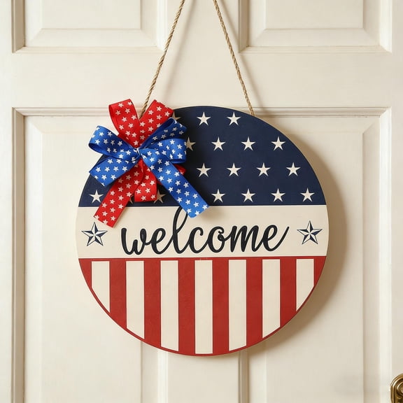 4th Of July Decorations,Patriots Party Supplies,Wall Decor Red White And Blue Wreath Flag Hanging Sign Independence Day Decorative Door Porch,Fourth Of July Decorations(Patriotic)
