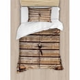 thumbnail image 3 of Rustic Duvet Cover Set Queen Size, Old Wooden Aged Barn Door with Padlock Abandoned Vintage Farmhouse Rural Village Photo, Decorative 3 Piece Bedding Set with 2 Pillow Shams, Brown, by Ambesonne, 3 of 3