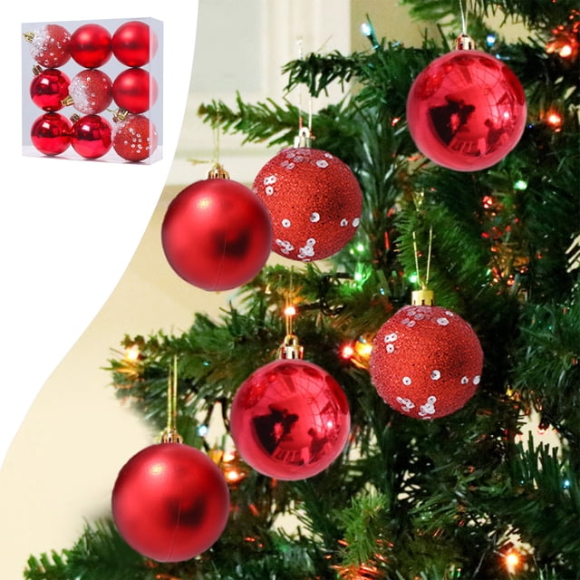 Teissuly 9Pcs 2.36inch Shatterproof Plastic Christmas Tree Ornaments, Christmas Ball Baubles For Xmas Trees Wedding Party And Home Decor Teissuly WER202312134547