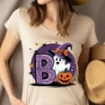 thumbnail image 4 of BOO Ghost Halloween Shirt Cute Witch Hat Pumpkin Spider Tee, Heliconia, Size M, 4 of 6
