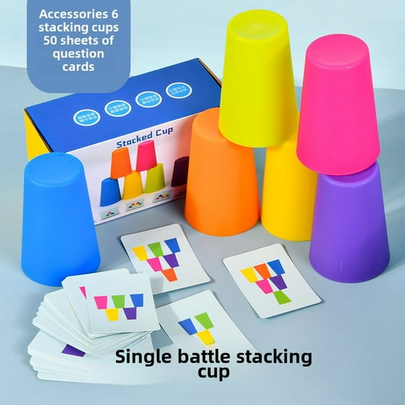 Kids' Educational Stacking Cups Game Set - Sturdy PP Material, Dual Player Competition, Cognitive Skill Development, Portable Design for Ages 4-6 - Interactive Tabletop Speed Stacking Toy (LL Single