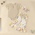 thumbnail image 2 of Kaprioy My First Easter Baby Girl Outfit Girls Clothes Short Sleeve Ribbed Romper Bunny Chick Bell Bottom Pants Headband 3PCS Set, 2 of 6