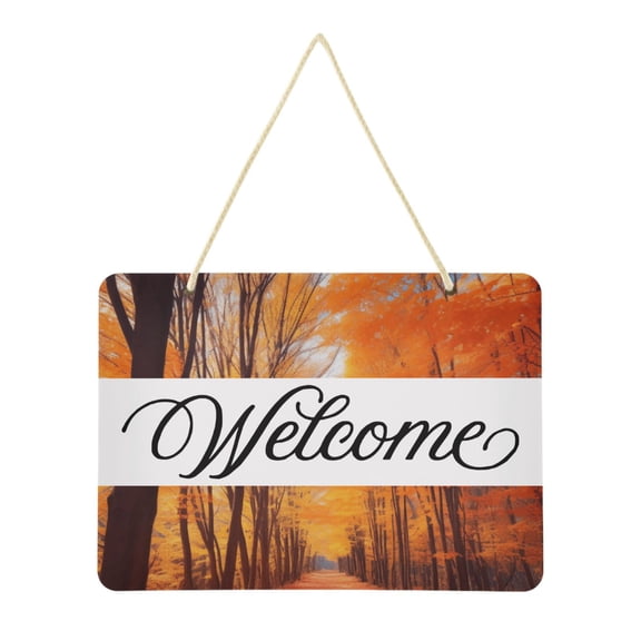 Fall Leaves with Forest Welcome Sign Front Door PVC 14x10 inch Hanger Hello Sign Farmhouse Wall Porch Home Outside Decor
