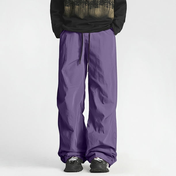 Pantalones largos para hombre, con protección solar, color liso, cintura elástica y cordón ajustable.