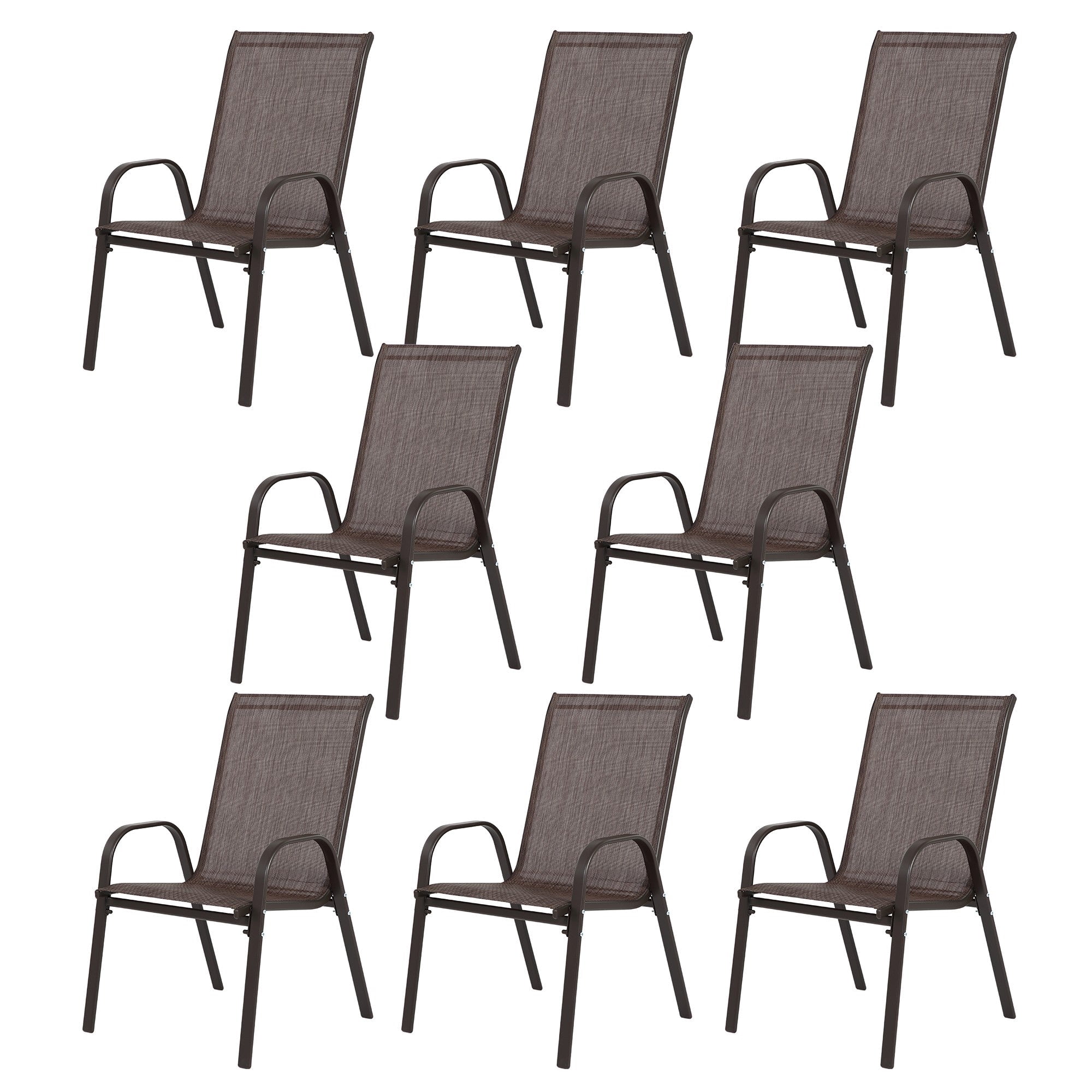 Sailvan Set of 8 Outdoor Patio Chairs,Breathable Textilene Garden Dining Chairs with Armrest and High Backrest Brown