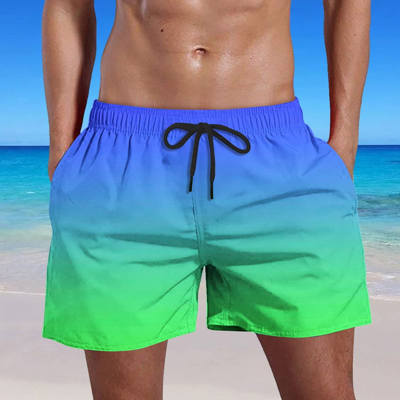 Elneeya Beach Pants Male Elastic Waist Swimming Trunks Gradient Short ...