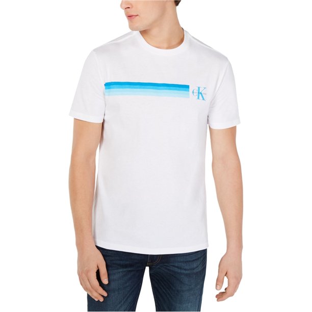 Calvin Klein - Camiseta gráfica con rayas degradadas para hombre, color blanco, pequeña Calvin Klein Camiseta gráfica