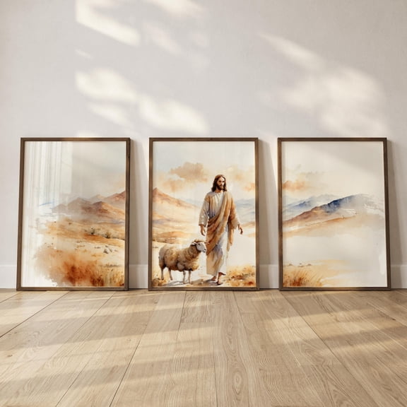 Jesus and Lost Sheep Christian Art Set 3 Unframed Paper Print 8x12
