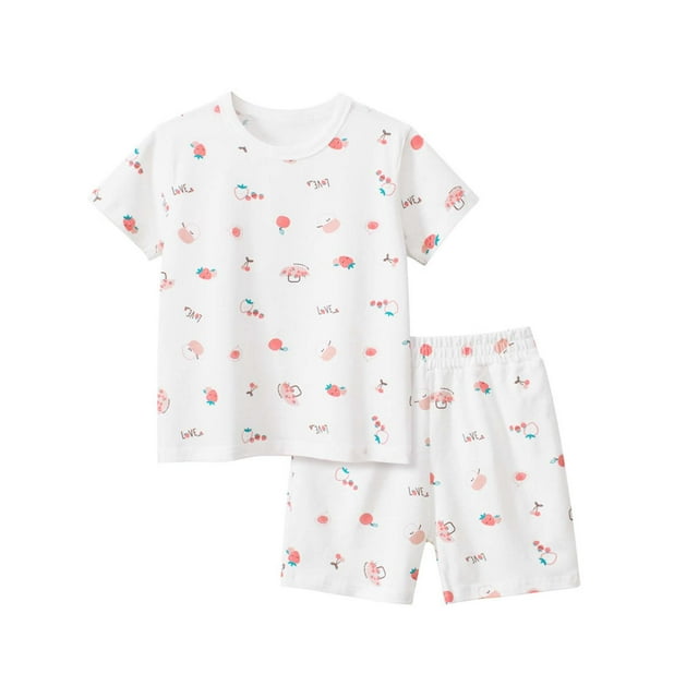 Toddler Girls Home With Cartoon Prints Full Coverage Short Sleeved T Shirt Pajama Set With Shorts Clothes Size 4-5T