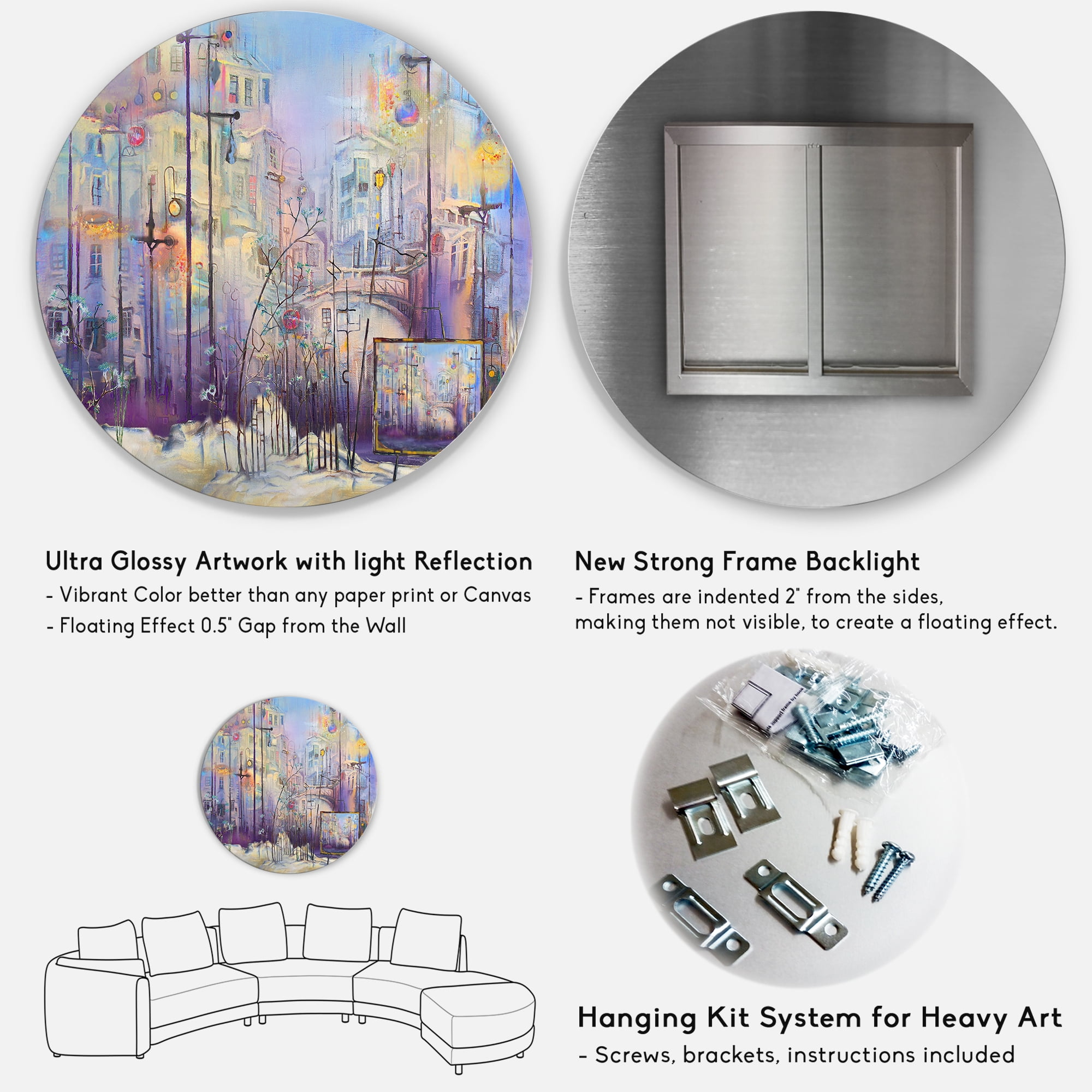 Designart 'Abstract Cityscape With Pastel ' Modern Circle Metal Wall Art 23x23 - Disc of 23
