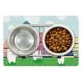 thumbnail image 1 of Travel Pet Mat for Food and Water, Happy Graphic with Alpaca and Folkloric Ornamental Mountains Print, Non-Slip Rubber Mat for Dogs and Cats, 18" X 12", by Ambesonne, 1 of 2