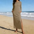 thumbnail image 7 of Hilenly Women Long Sleeve Dresses Spring Casual Crewneck Loose Fit Maxi Dress Split Flowy Travel Vacation Long Dress with Pockets, 7 of 7
