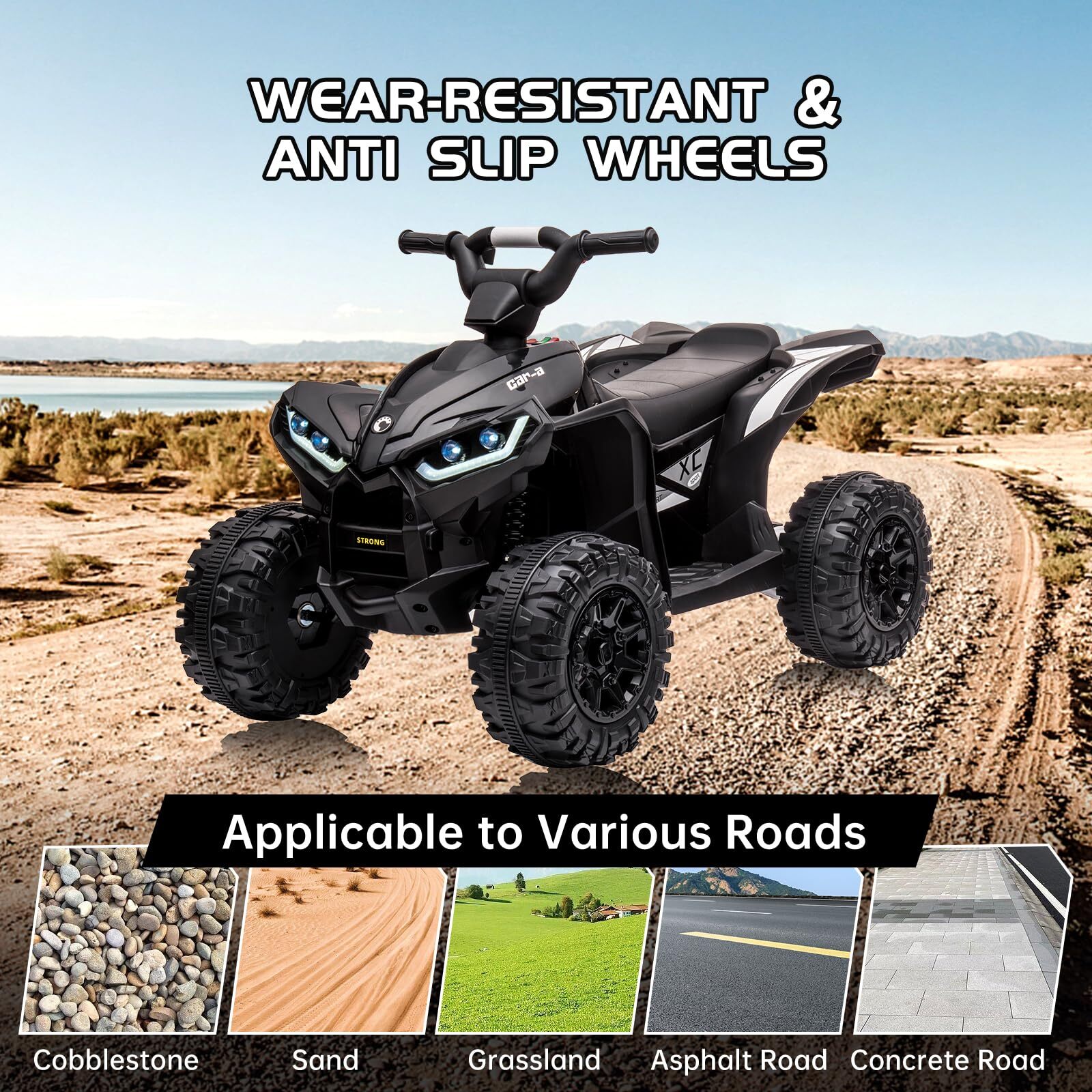 Kids 12V Kids Ride-On Electric ATV with 2 Seater,4 Wheeler Quad Car Toy Electric Vehicle with Music,LED Lights, High/Low Speed,2.1mph Max Speed,Battery Powered Wheels Car for Kids 3-8 Years Old