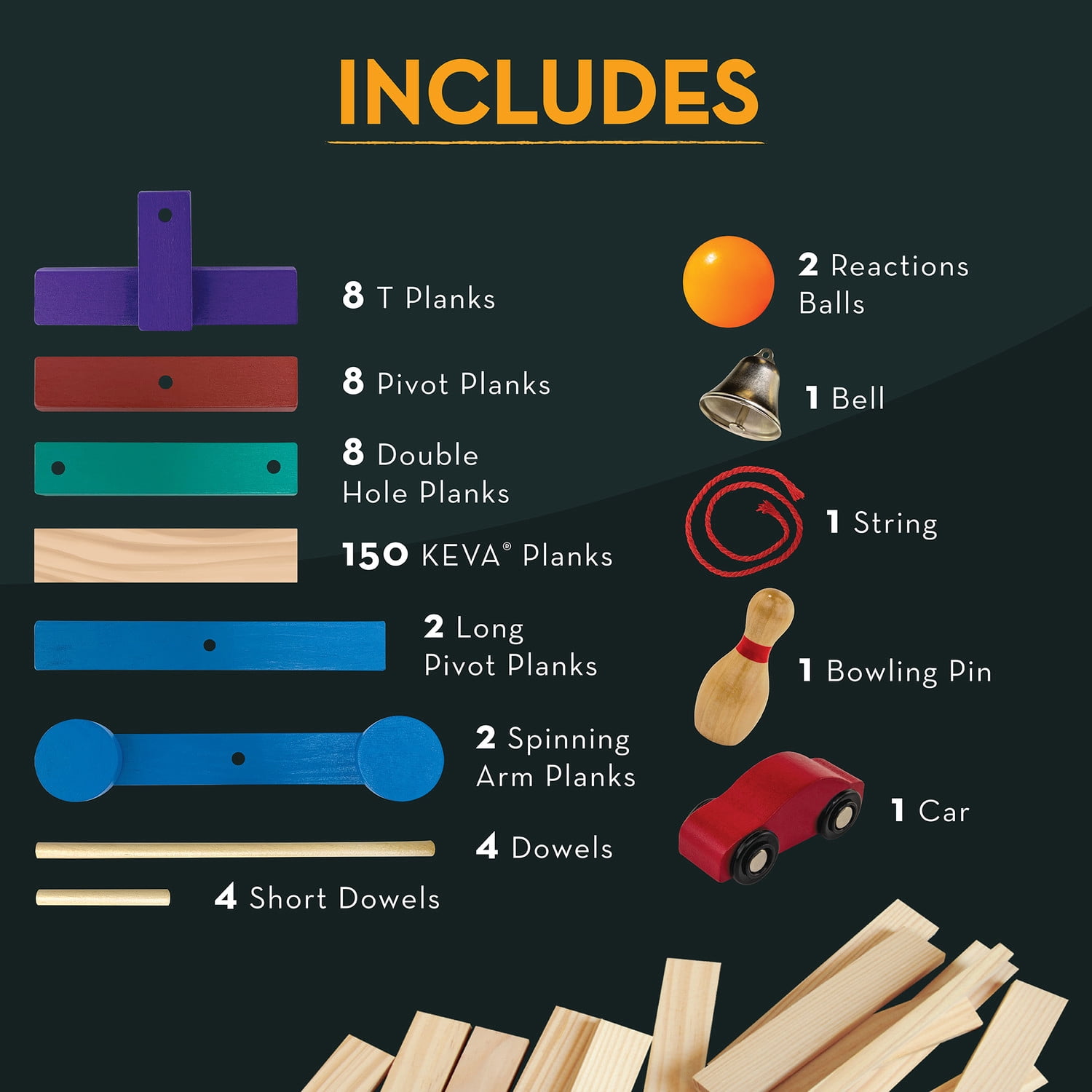 MindWare KEVA Contraptions Reactions Planks Building Toy, 178 KEVA Building Planks (191 Piece Set), Free-Form Wood Building Set for Kids to Create Their Own Ball Maze