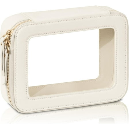 Clear Makeup Bag in Beige Waterproof Material for Travel Organization