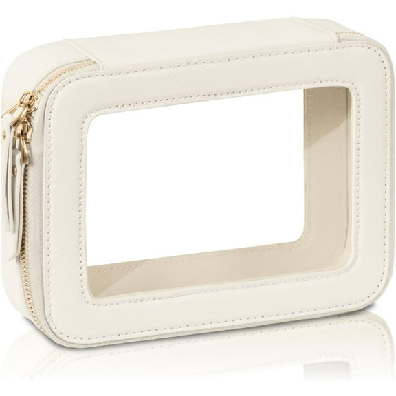 Clear Makeup Bag in Beige Waterproof Material for Travel Organization