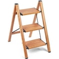 thumbnail image 1 of 3 Step Ladder Anti-Slip Foldable Step Stool Aluminum Lightweight with Wide Pedal for Home and Kitchen Space Saving - Woodgrain (330 lbs), 1 of 4