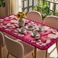 thumbnail image 3 of Valentine's Day Table Cloths for 4 Foot Rectangle Tables, Romantic Love Pink Plaid Beige Vintage Patio Waterproof Elastic Fitted Tablecloths, Washable Rectangular Table Cover for Camping, 3 of 8
