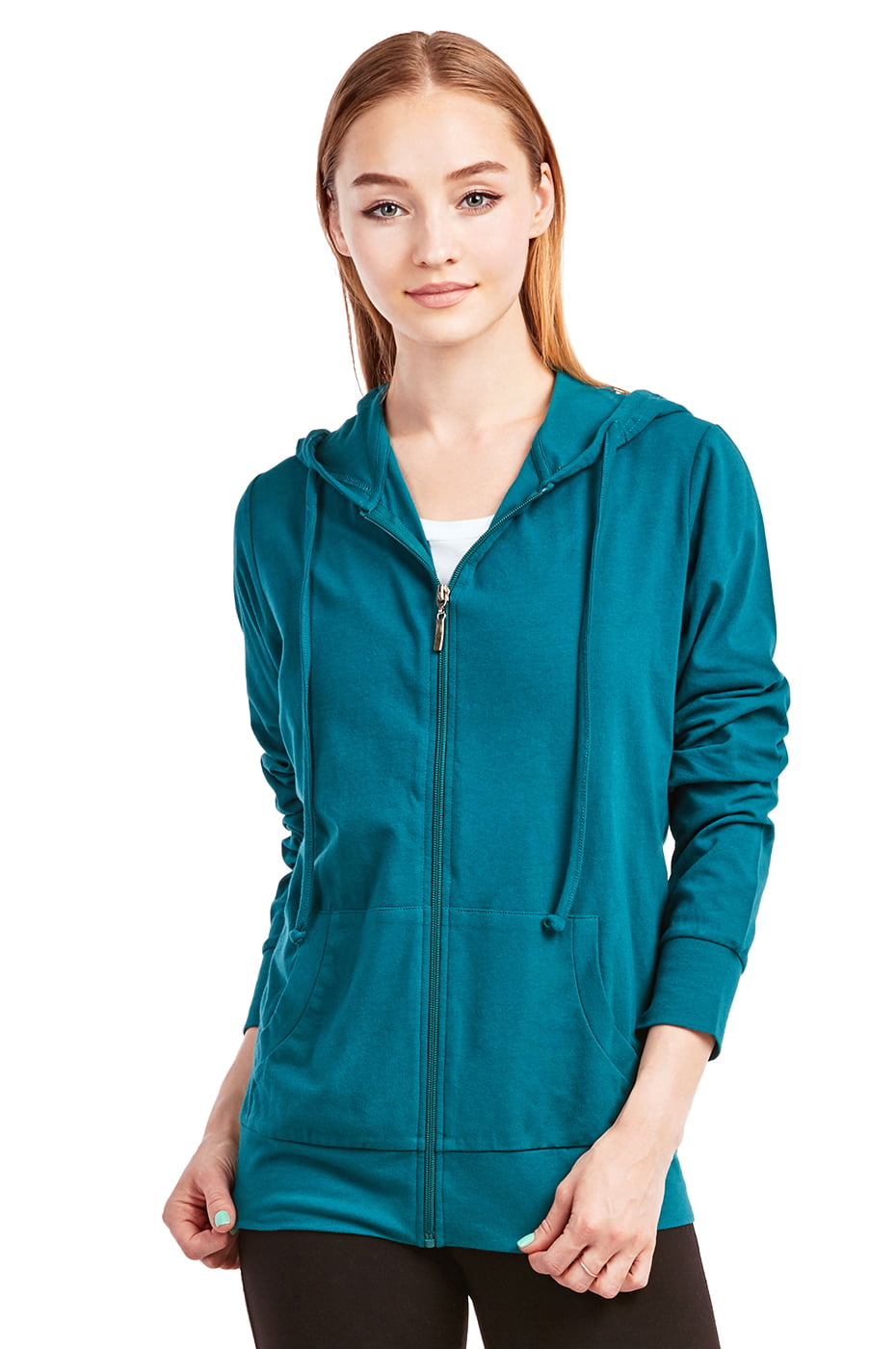 Sofra - Women's Thin Cotton Zip Up Hoodie Jacket (M, Peacock) - Walmart ...