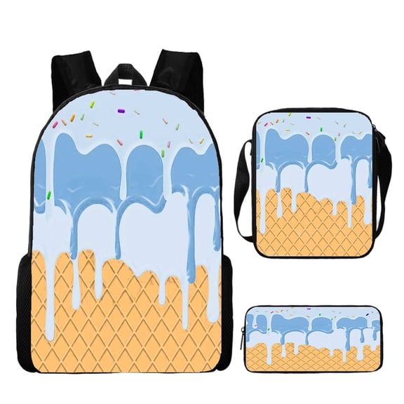 JCCXIN Teens School Backpack Set For Boys Girls Ice-Cream Graphic Primary Middle High School College Backpacks With Pencil Case Crossbody Bag 3 PC Sets Cute Lightweight Large Capacity Daily Bags,Blue